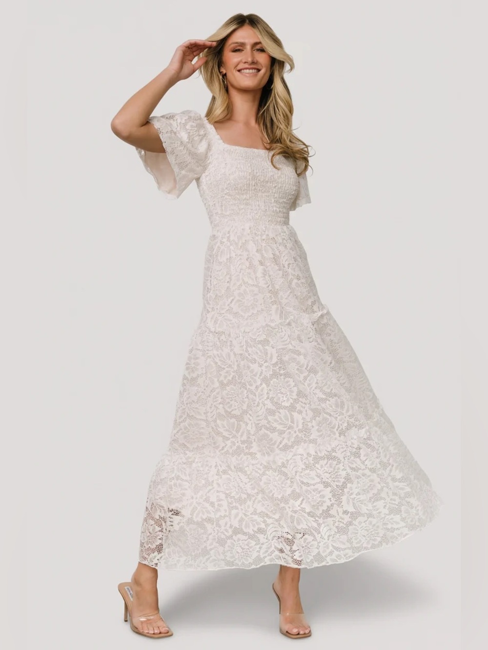 Baltic Born Aspen Smocked Lace Maxi Dress XS Off White NWT